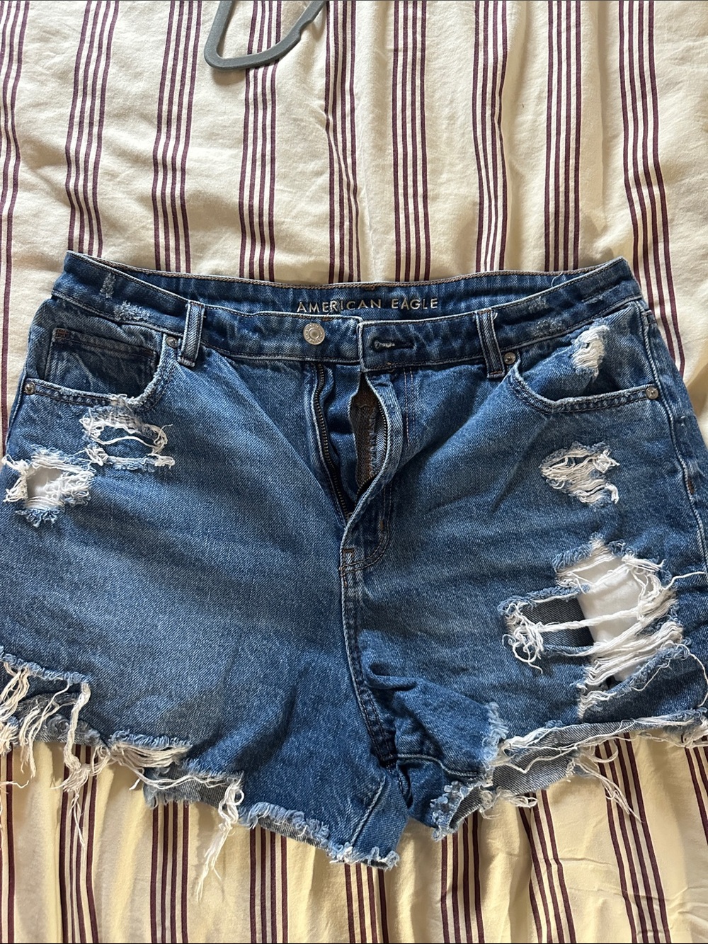 American Eagle Outfitters Blue Distressed High-Rise Jean Shorts